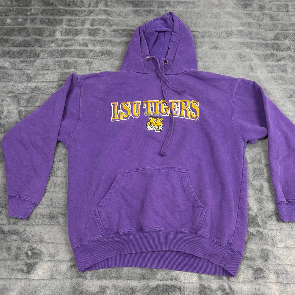 Old Varsity Brand LSU Tigers Purple Embroidered Hoodie Sweatshirt Mens Small